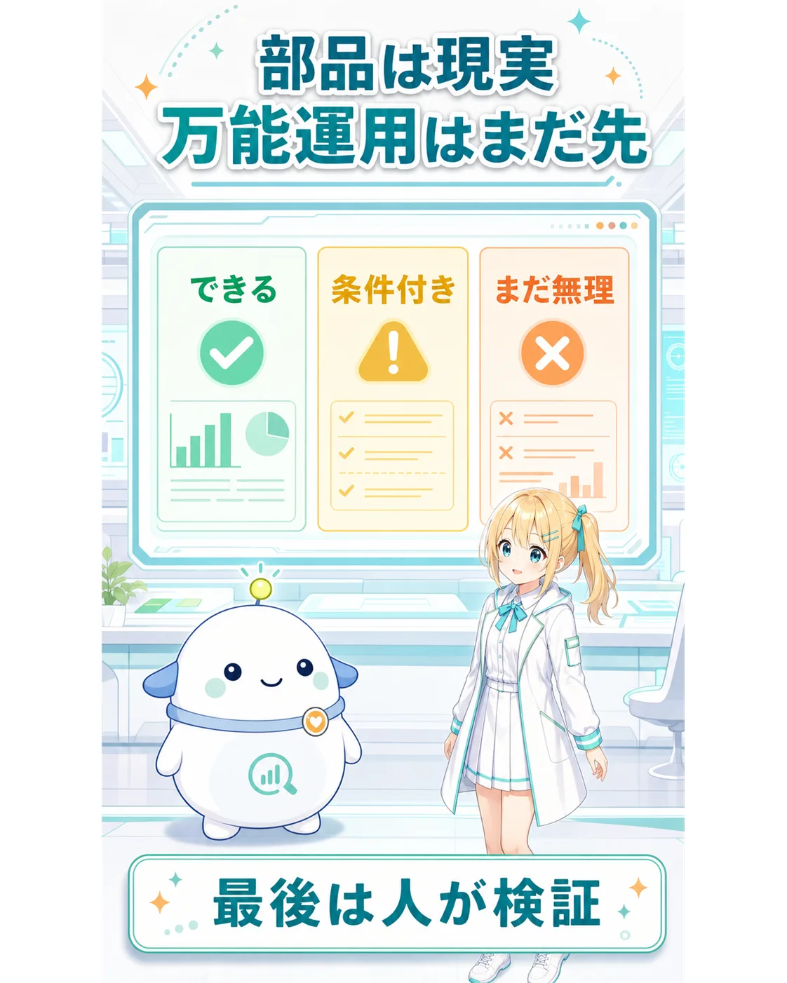 AIハヤトは部品ごとならかなり現実、一体で何でも横断し最終判断まで任せる姿はまだフィクションというまとめ図解