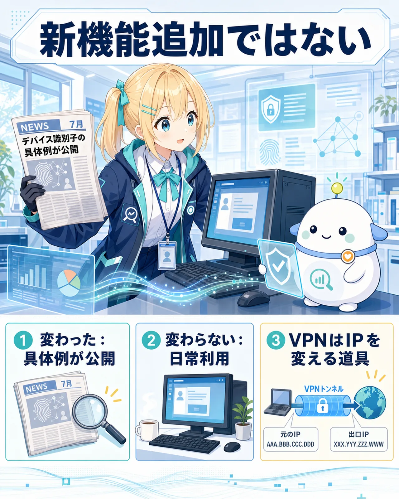 今日から変わったわけではないという図解。変わったのは訴状で具体例が公開されたこと、変わらないのはWindowsの日常利用と訪問先サイトへGDIDが直接見える仕組みではないこと
