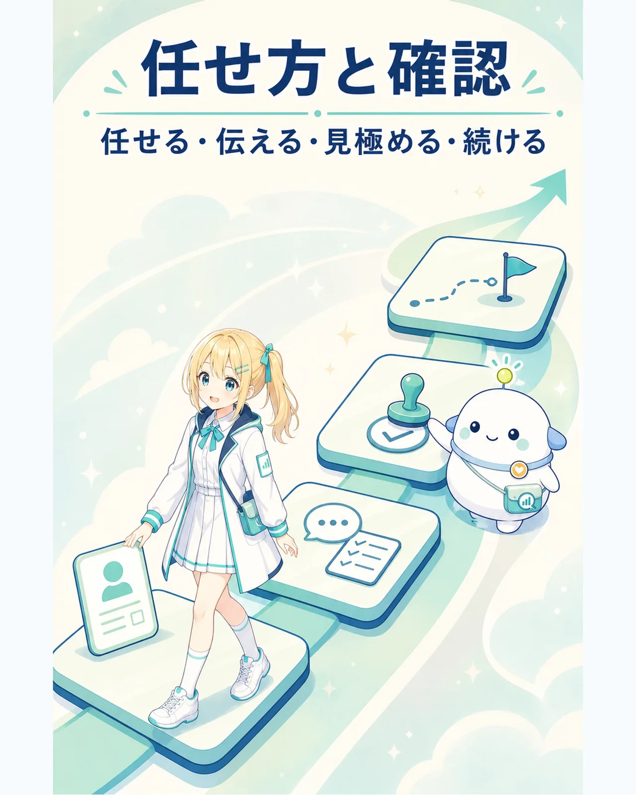AIへ任せる、条件を伝える、結果を見極める、確認を続ける4つの流れを示す図