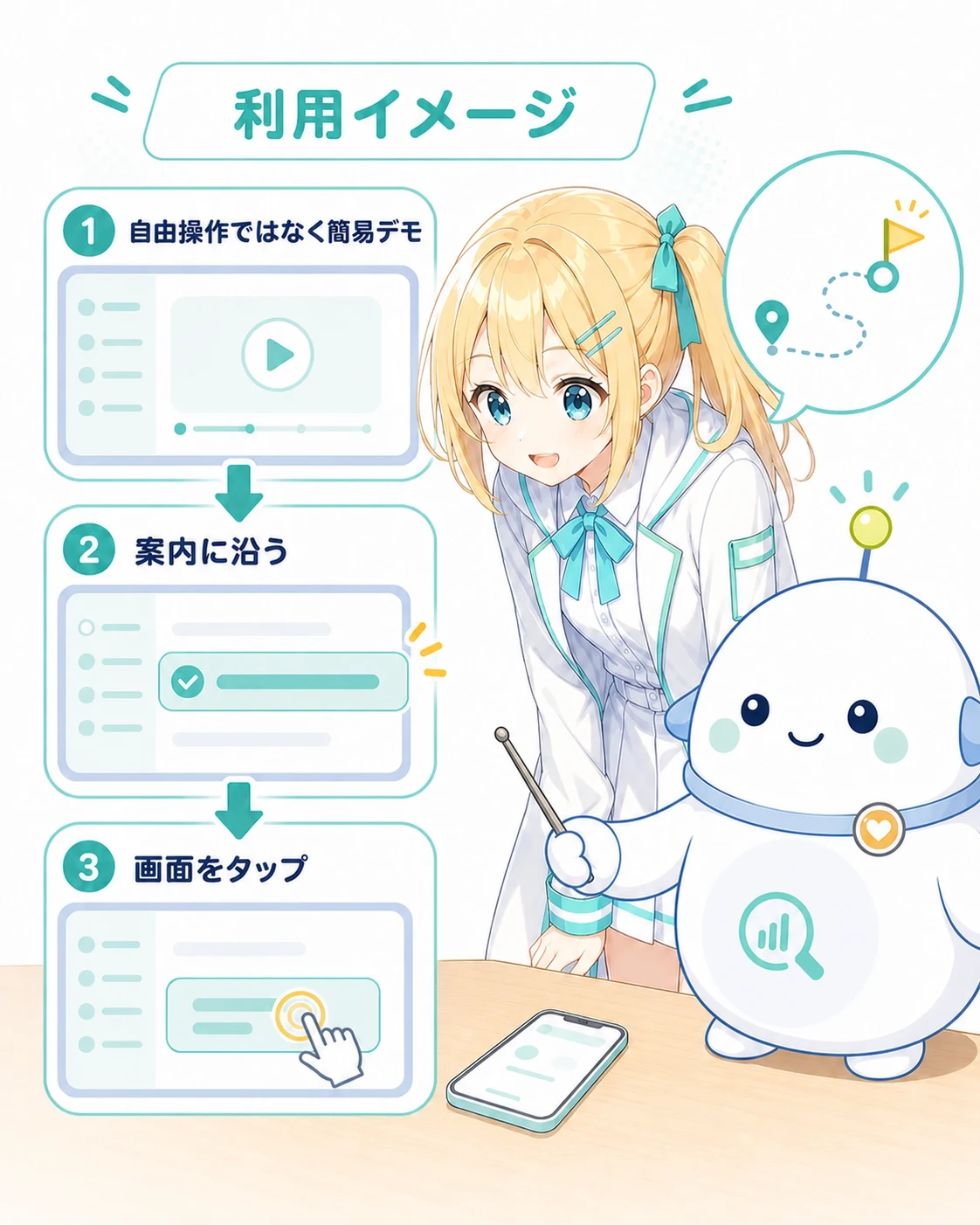 案内に沿って画面を進み、Galaxy機能の利用イメージを確認する図解