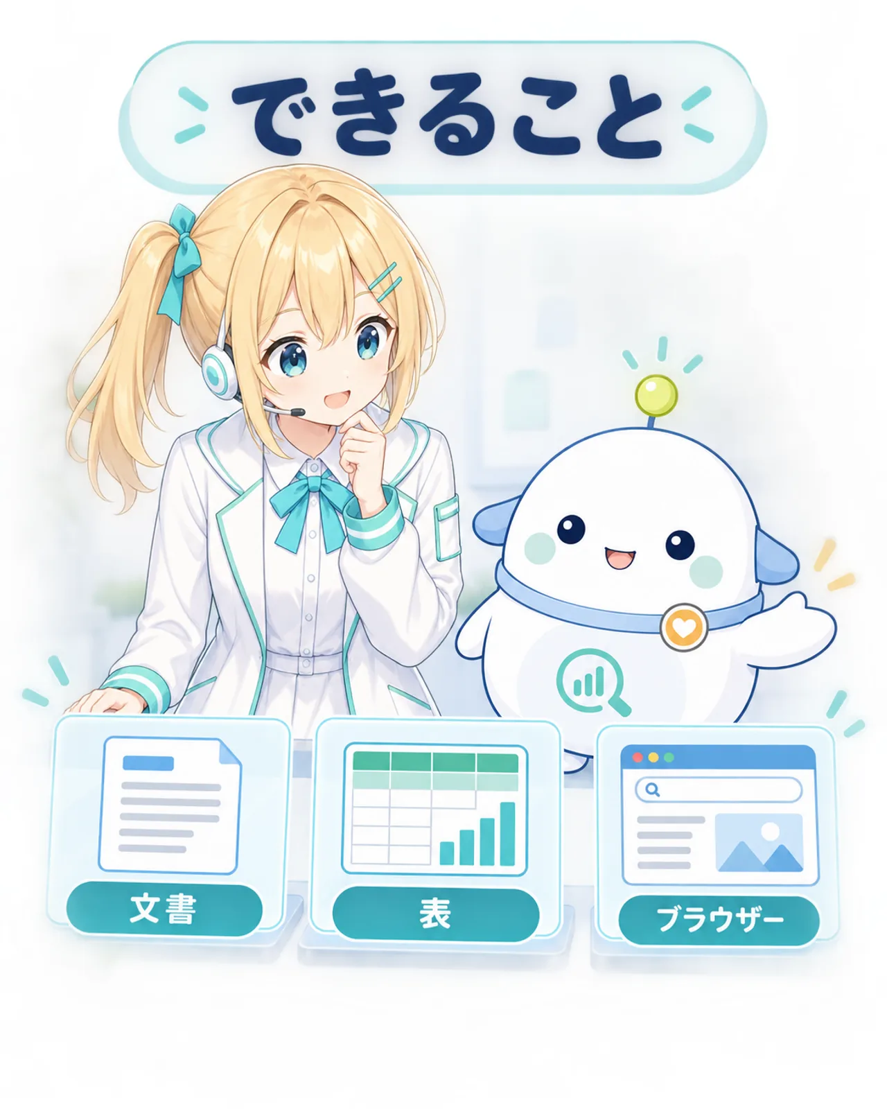 Kariで扱える文書、表、ブラウザーの3つの用途を示す図解