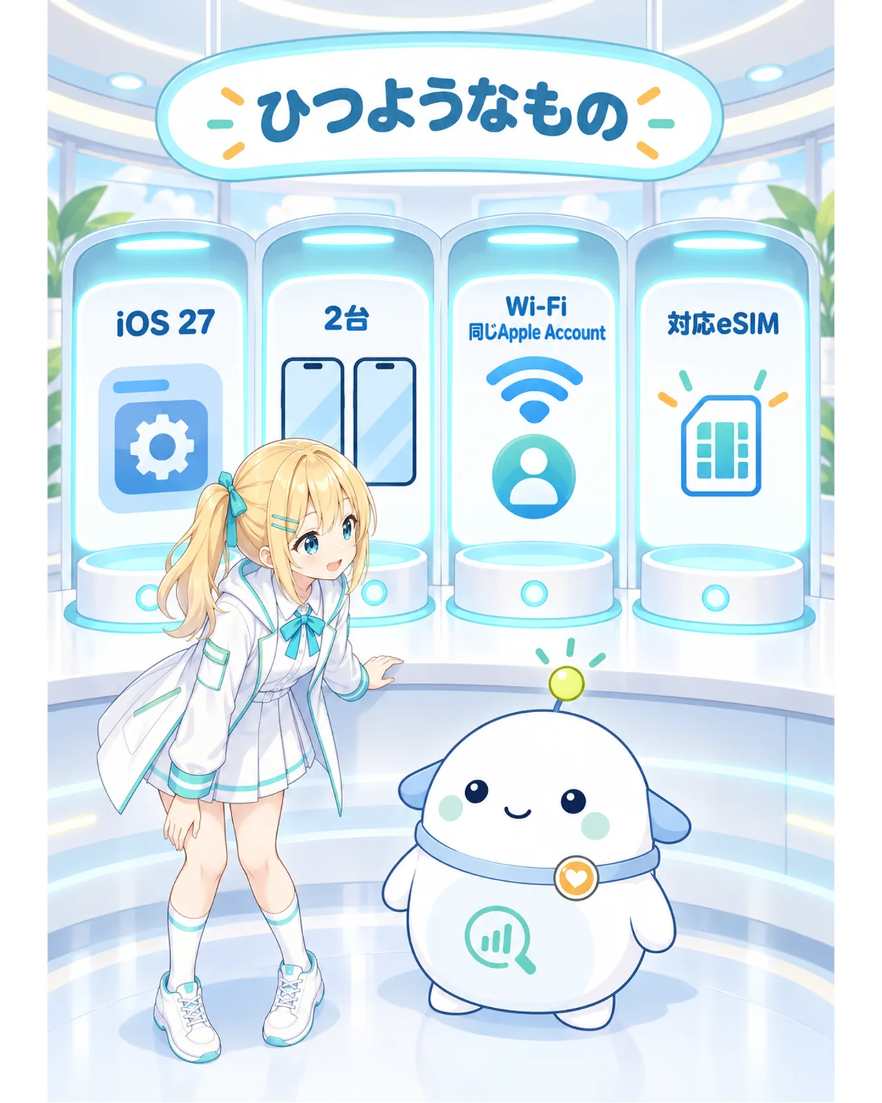 iOS 27のiPhone 2台、Wi-Fi、同じApple Account、対応eSIMの4条件