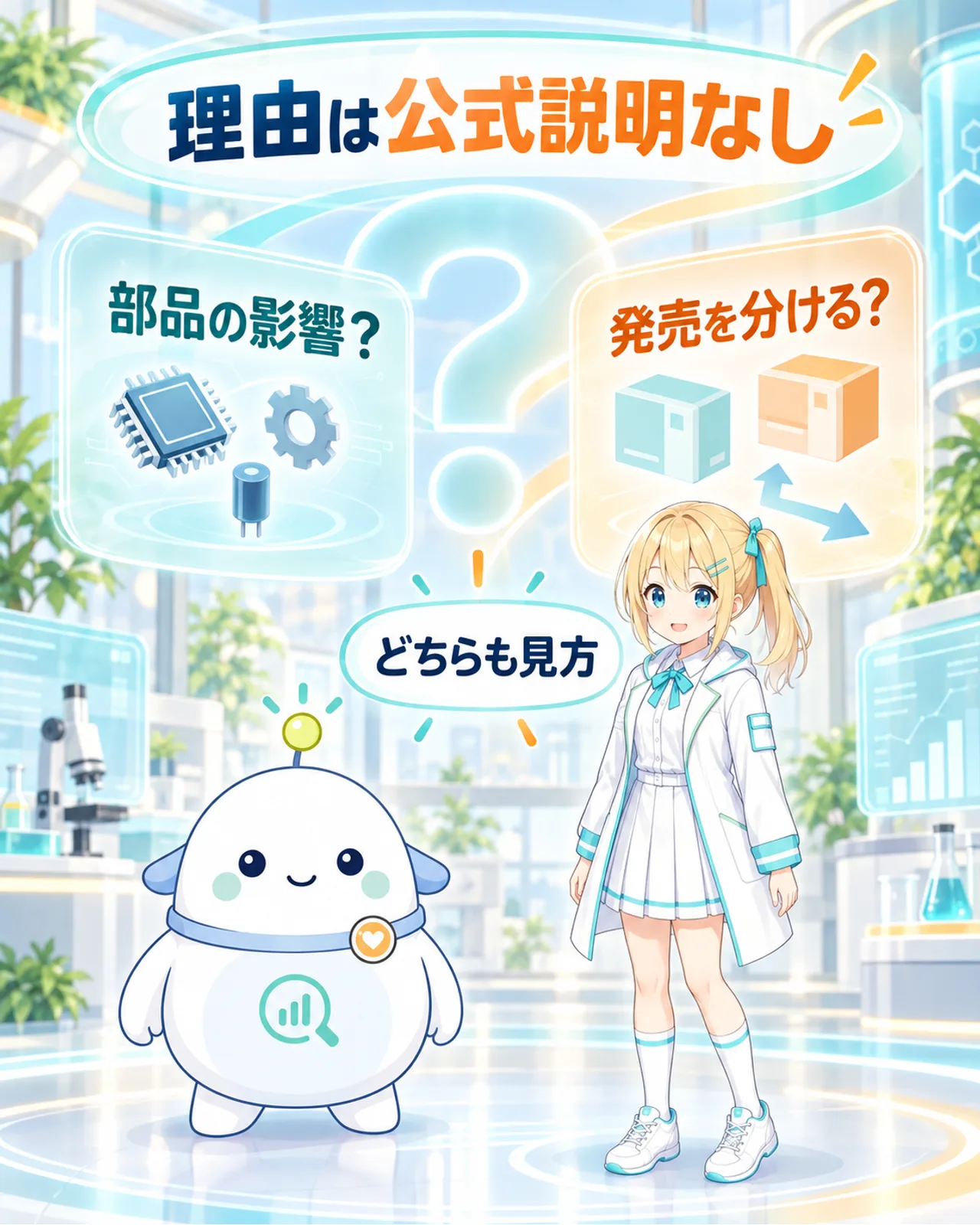 部品の影響や発売時期を分ける可能性は、どちらも公式説明ではなく見方だと示す図解