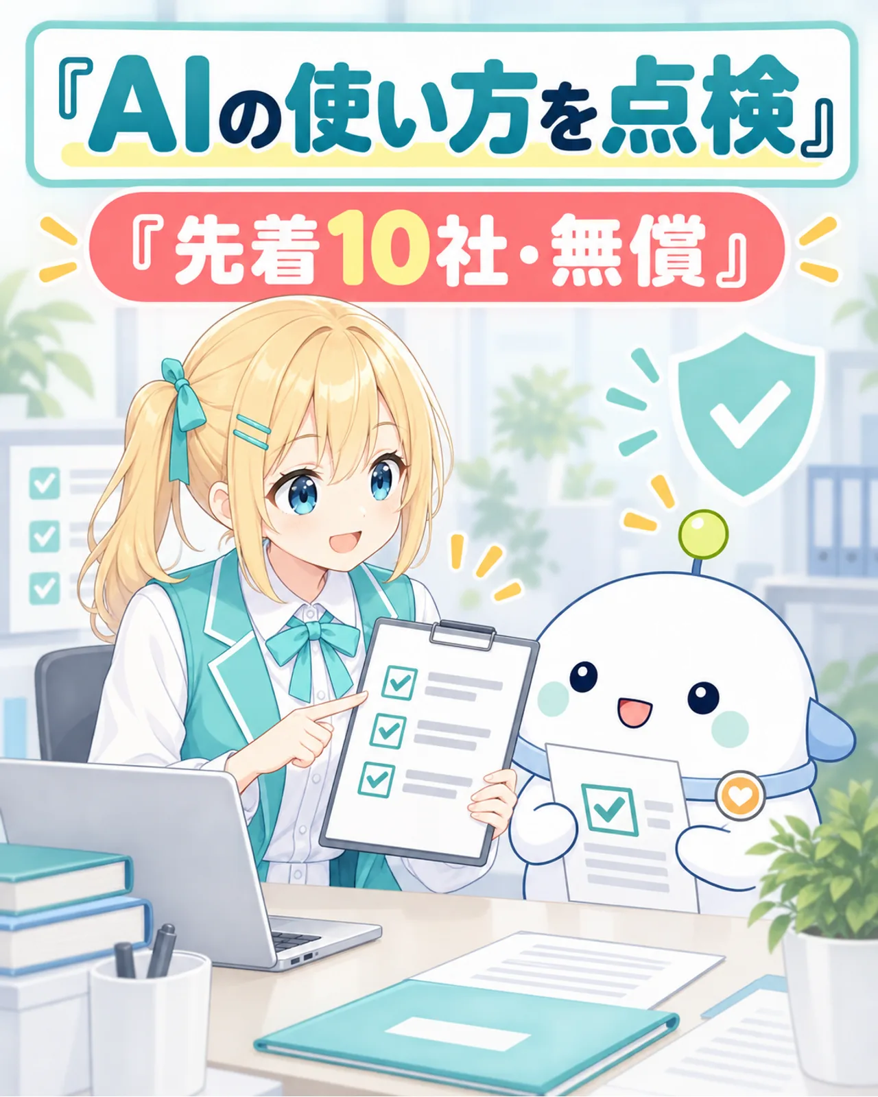先着10社への無償のAI利用点検を示すイラスト