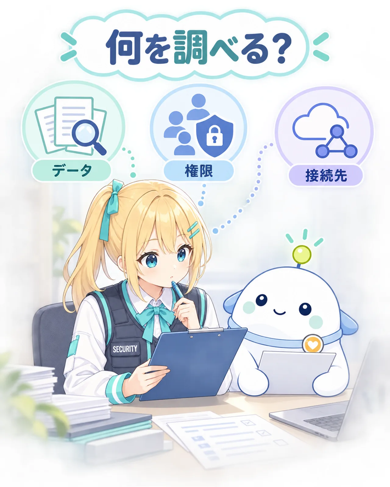 データ、権限、接続先を点検するひまりとらぼまる