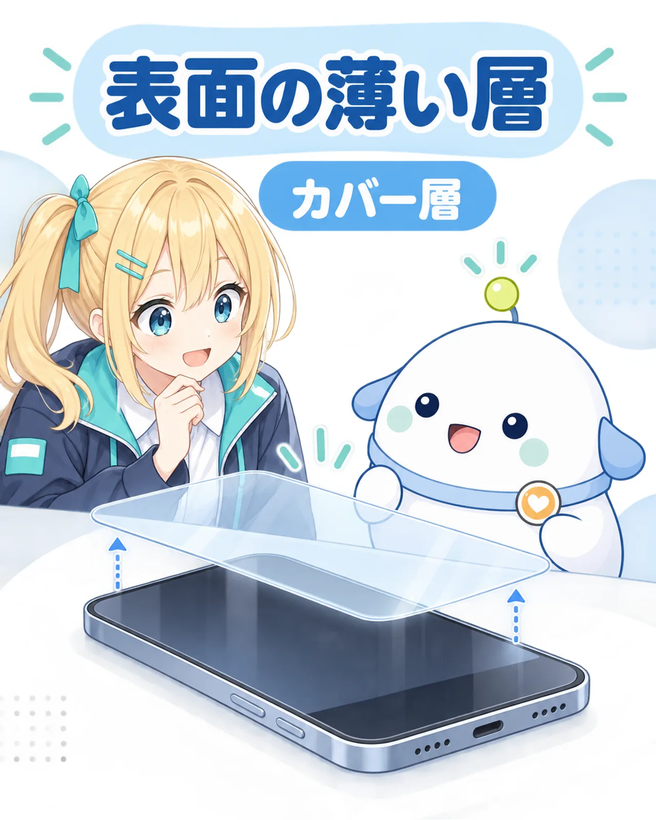 内側画面の表面を覆う薄いカバー層を示す模型の図