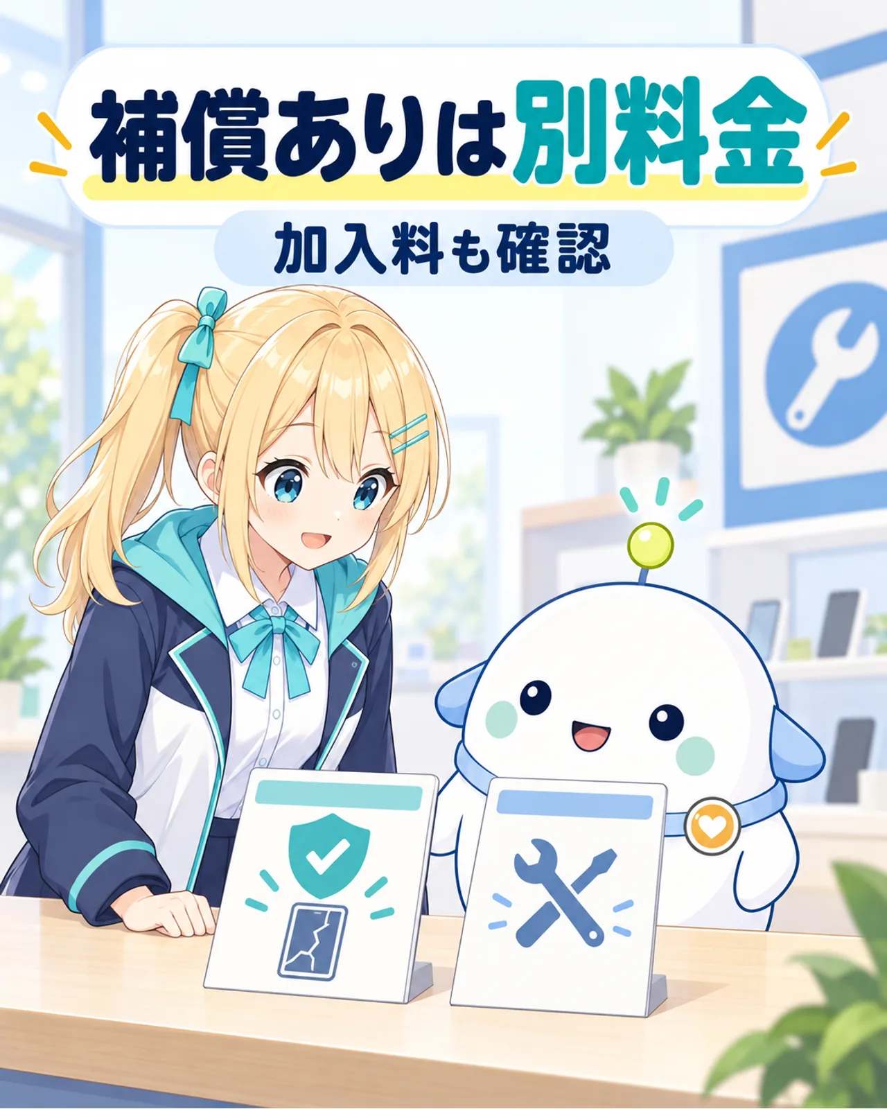 補償への加入料と修理時のサービス料を別々に確かめる図
