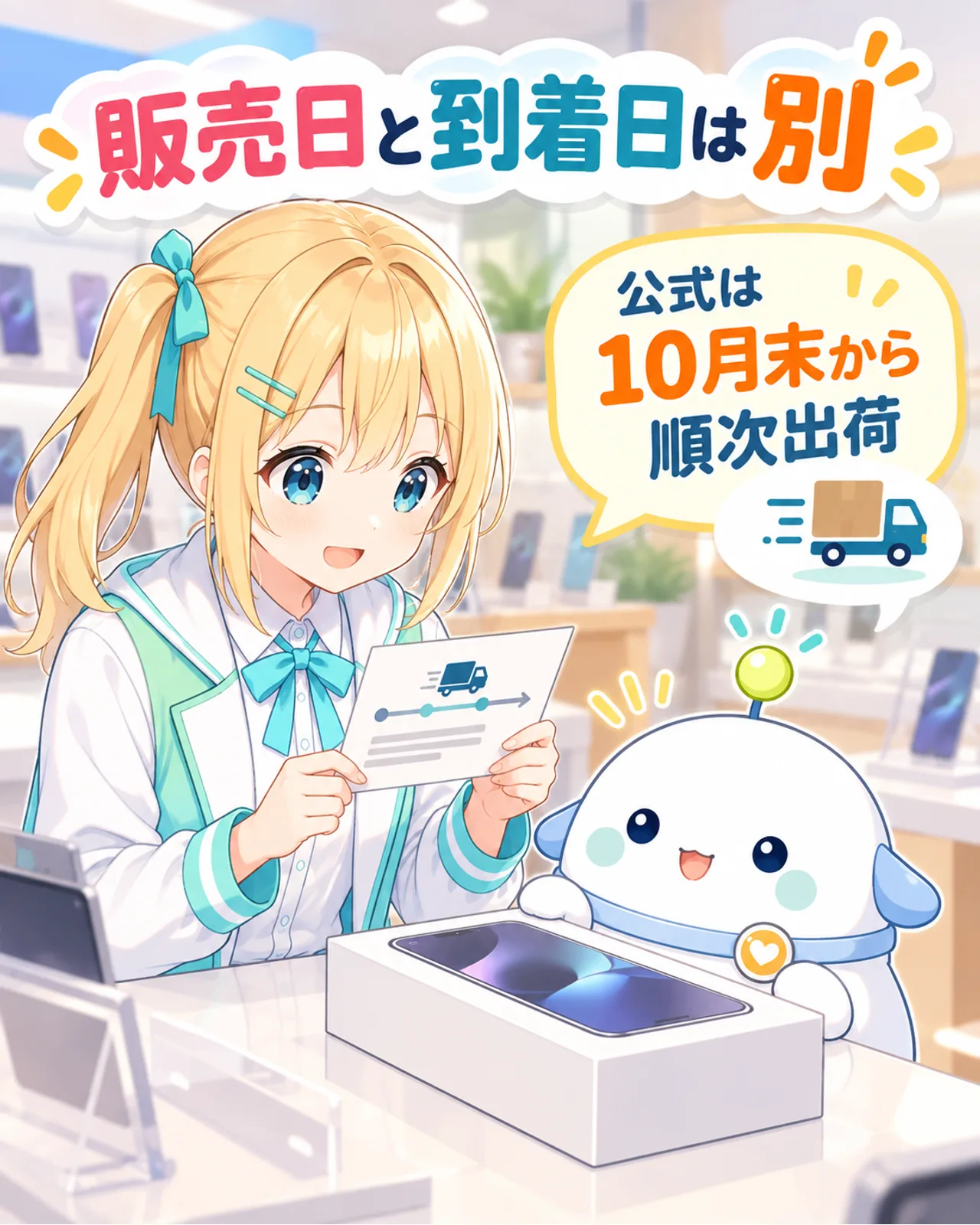 Nothing公式の10月末からの順次出荷予定を確認するひまりとらぼまるの図